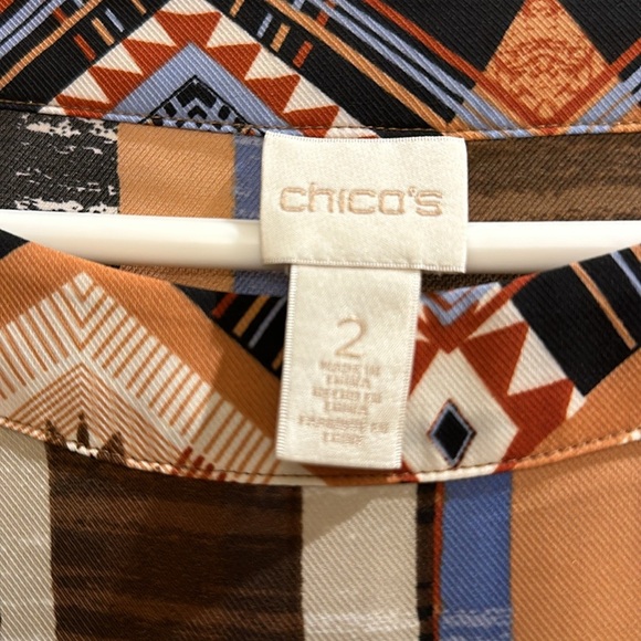 Chico’s Aztec Tribal Print Long Sleeve Pullover Blouse Size 2 (Large) - Picture 8 of 9